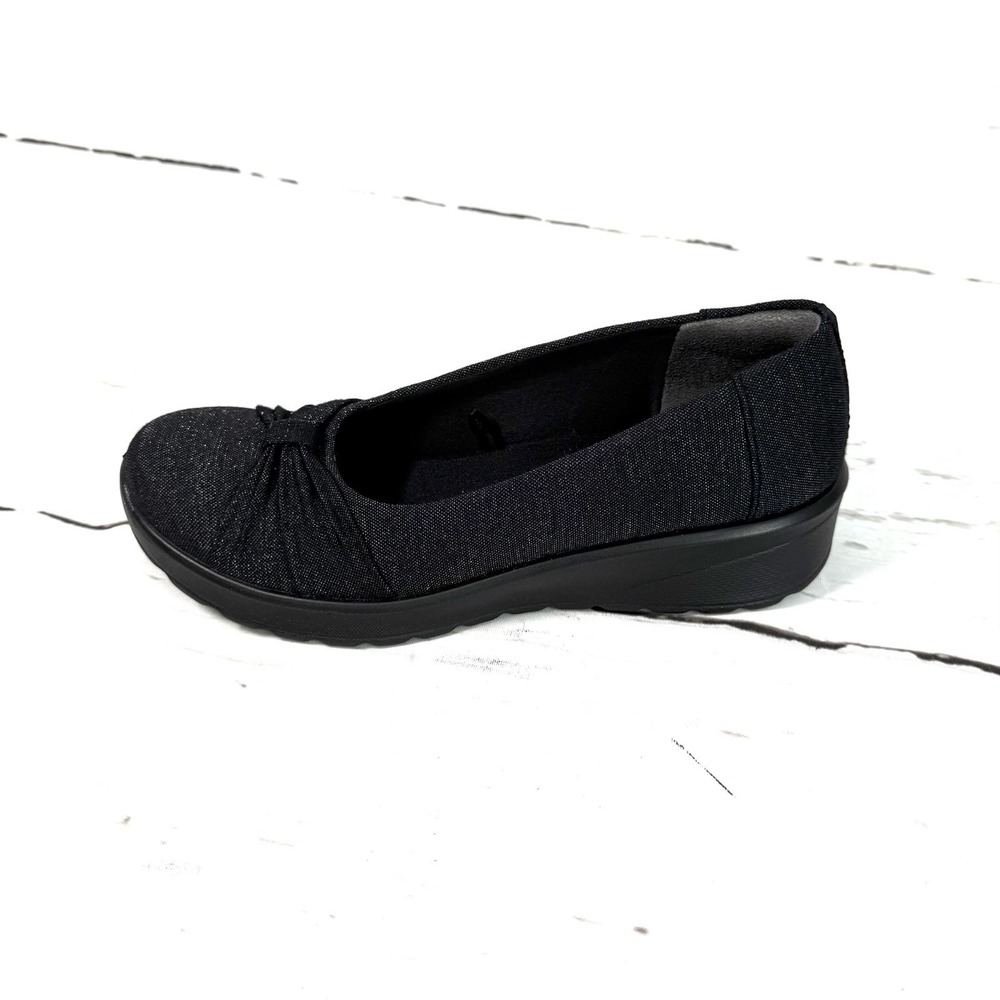 Life Stride Bzees Shoes Women's 7M Black Shimmer Slip On Wedge Heel New